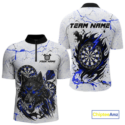 White Grunge Wolf Dart Shirt & Pocket Option Custom Men'S Dart Jersey |Blue TDM5441