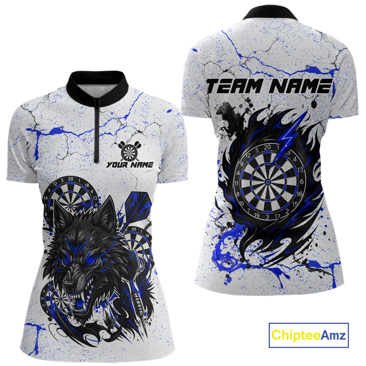 White Grunge Wolf Dart Shirt & Pocket Option Custom Women's Dart Jersey |Blue TDM5441