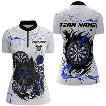 Load image into Gallery viewer, White Grunge Wolf Dart Shirt &amp; Pocket Option Custom Women&#39;s Dart Jersey |Blue TDM5441