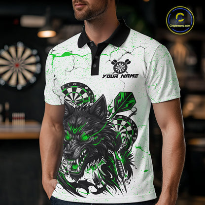 White Grunge Wolf Dart Shirt & Pocket Option Custom Men's Dart Jersey|Green TDM5442