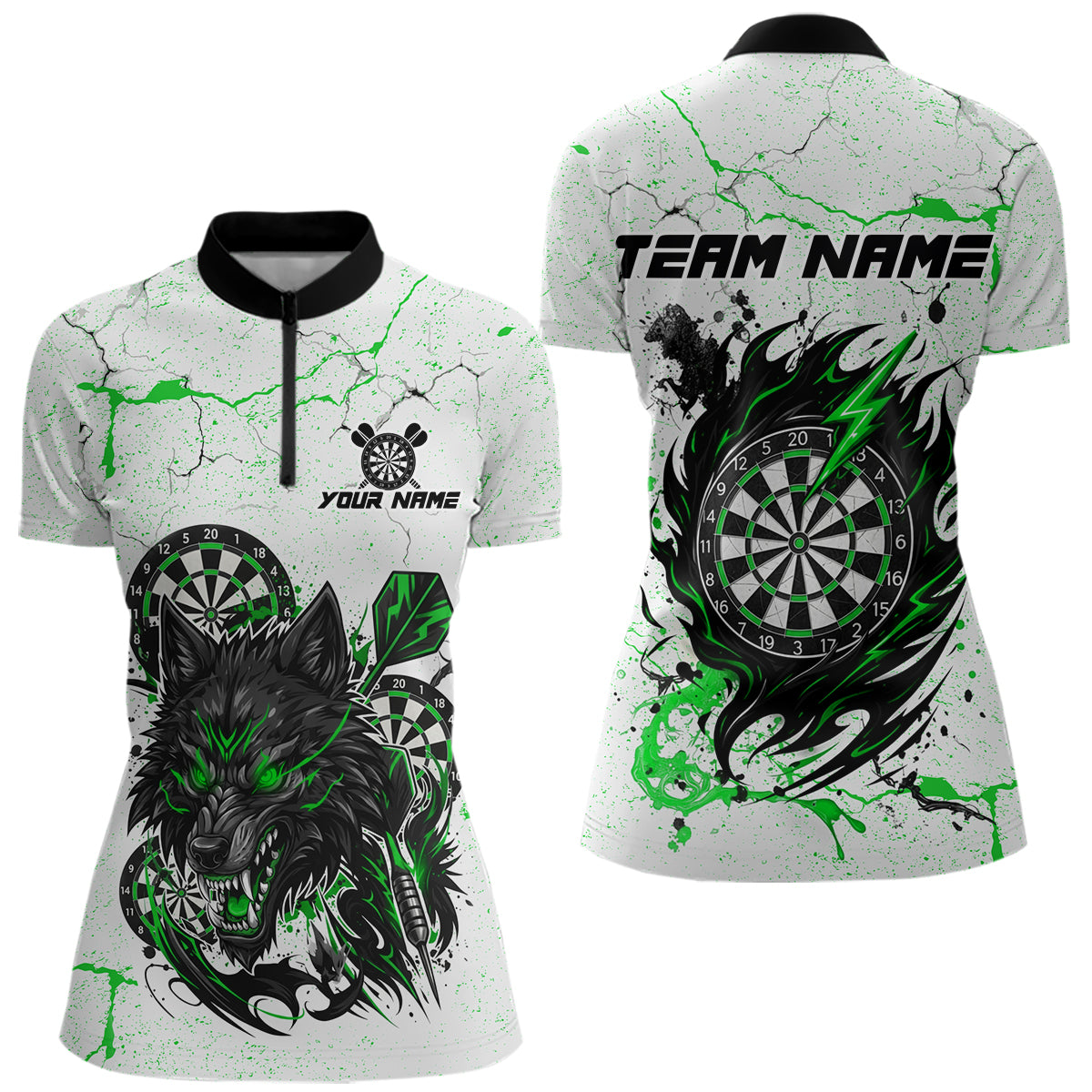 White Grunge Wolf Dart Shirt & Pocket Option Custom Women' Dart Jersey|Green TDM5442