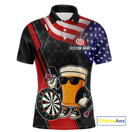 Funny Beer American Flag Darts Shirt For Men Custom Patriotic Darts Team Jersey Polo & 1/4 Zip TDM6062
