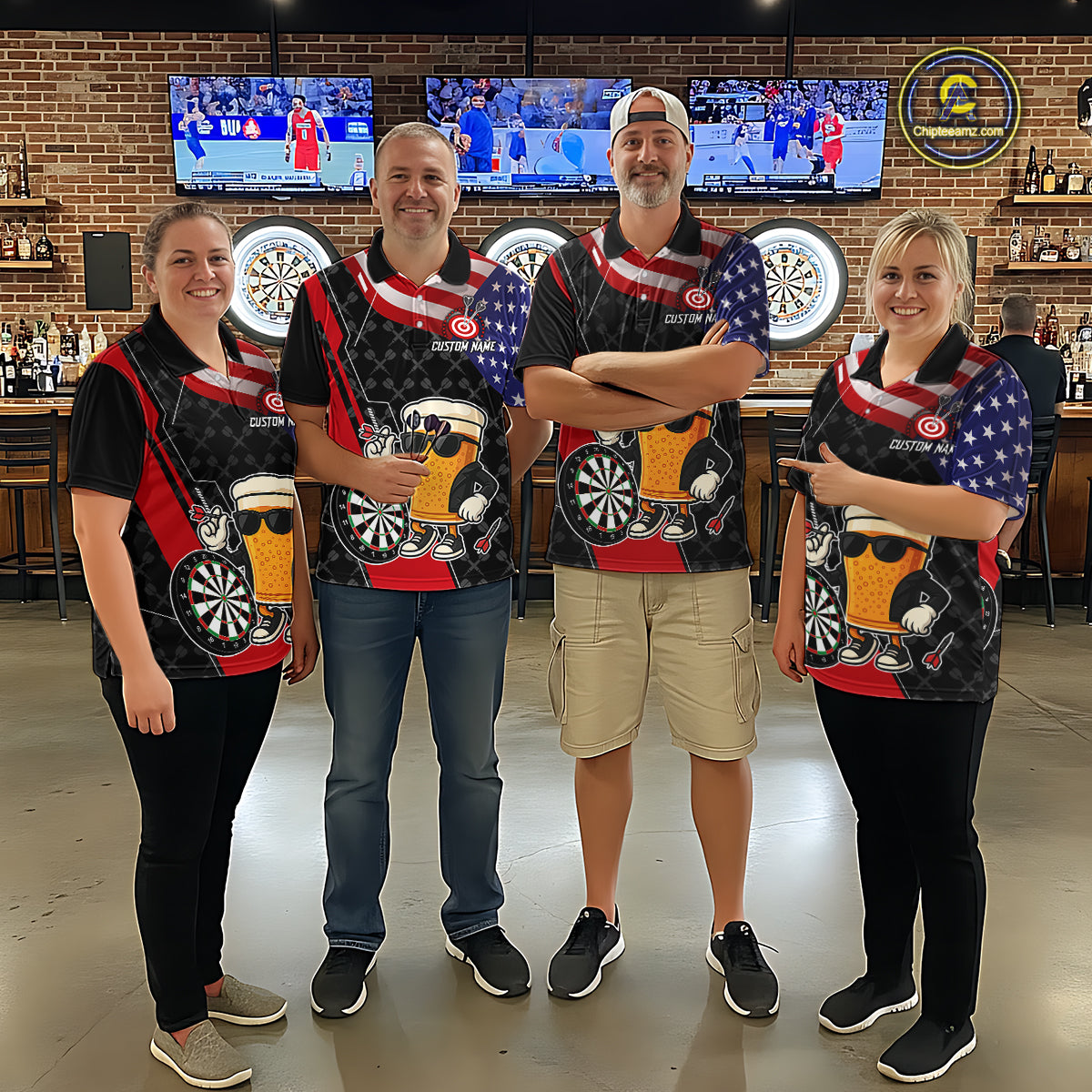 Funny Beer American Flag Darts Shirt For Women Custom Patriotic Darts Team Jersey Polo & 1/4 Zip TDM6062
