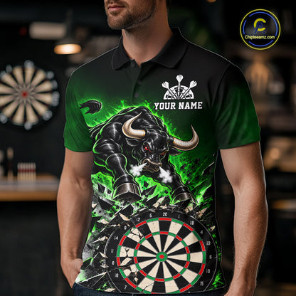Green Funny Crack Dartboard Bull Darts Shirt For Men Custom Darts League Team Jersey Polo, 1/4 Zip TDM7859