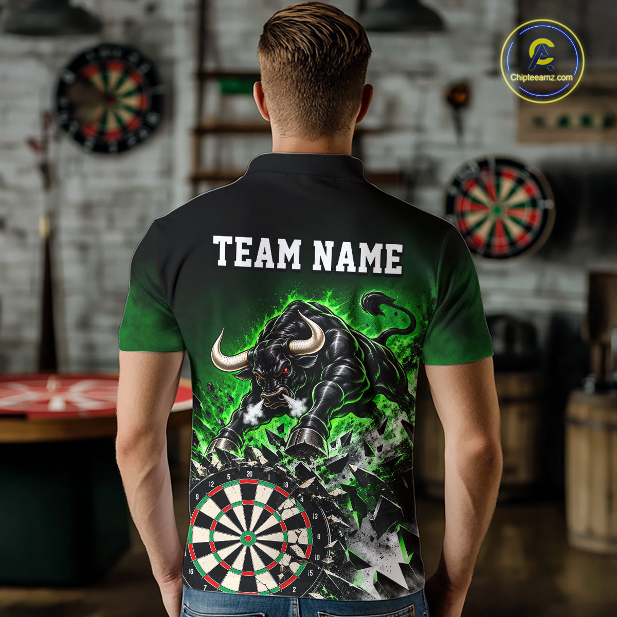 Green Funny Crack Dartboard Bull Darts Shirt For Men Custom Darts League Team Jersey Polo, 1/4 Zip TDM7859