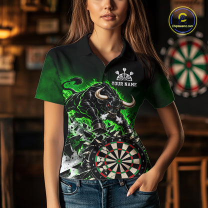 Green Funny Crack Dartboard Bull Darts Shirt For Women Custom Darts League Team Jersey Polo, 1/4 Zip TDM7859