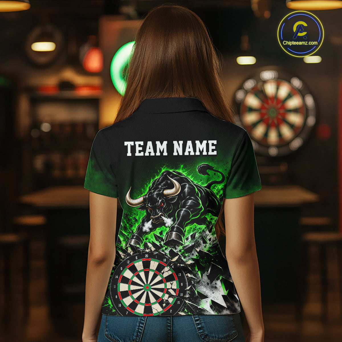 Green Funny Crack Dartboard Bull Darts Shirt For Women Custom Darts League Team Jersey Polo, 1/4 Zip TDM7859