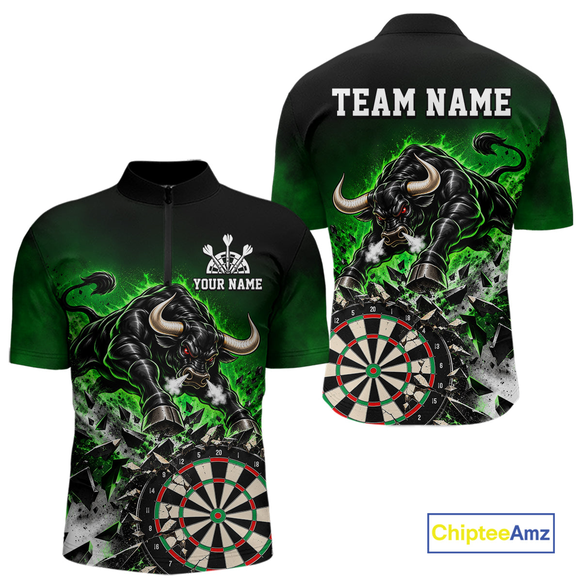 Green Funny Crack Dartboard Bull Darts Shirt For Men Custom Darts League Team Jersey Polo, 1/4 Zip TDM7859