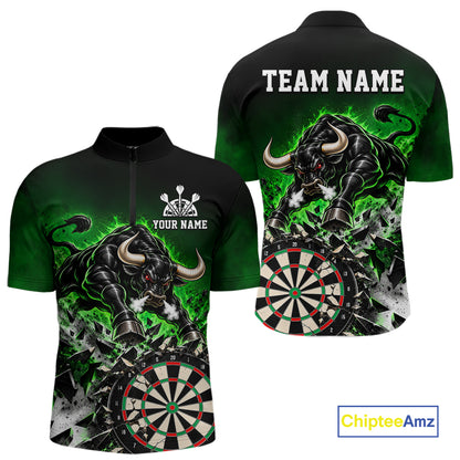 Green Funny Crack Dartboard Bull Darts Shirt For Men Custom Darts League Team Jersey Polo, 1/4 Zip TDM7859