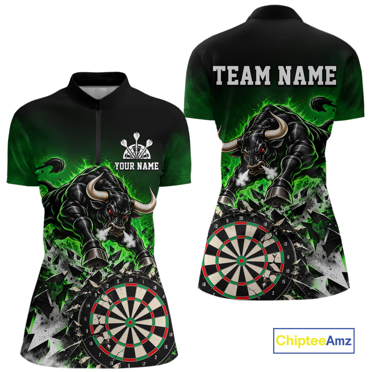 Green Funny Crack Dartboard Bull Darts Shirt For Women Custom Darts League Team Jersey Polo, 1/4 Zip TDM7859