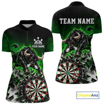 Green Funny Crack Dartboard Bull Darts Shirt For Women Custom Darts League Team Jersey Polo, 1/4 Zip TDM7859