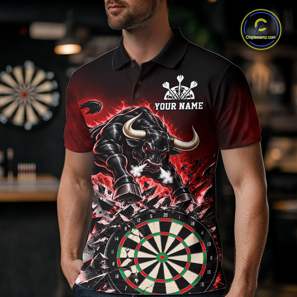 Red Funny Crack Dartboard Bull Darts Shirt For Men Custom Darts League Team Jersey Polo, 1/4 Zip TDM7860