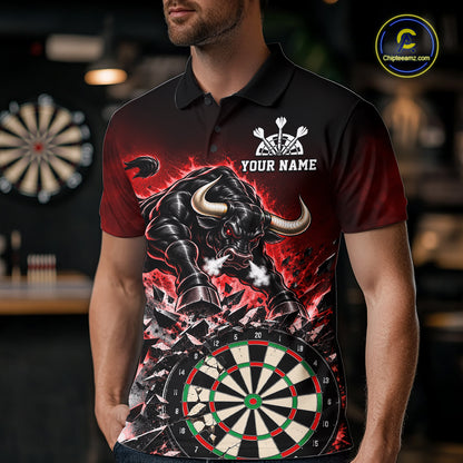 Red Funny Crack Dartboard Bull Darts Shirt For Men Custom Darts League Team Jersey Polo, 1/4 Zip TDM7860