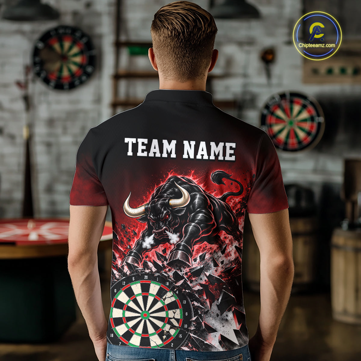 Red Funny Crack Dartboard Bull Darts Shirt For Men Custom Darts League Team Jersey Polo, 1/4 Zip TDM7860