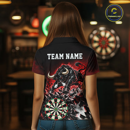 Red Funny Crack Dartboard Bull Darts Shirt For Women Custom Darts League Team Jersey Polo, 1/4 Zip TDM7860