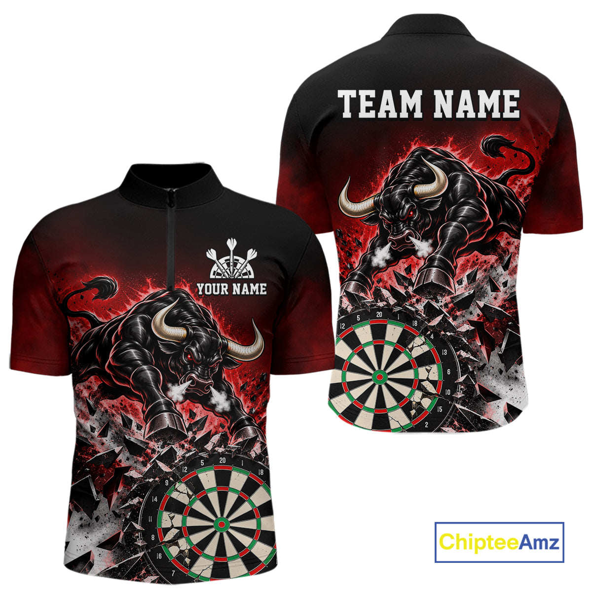 Red Funny Crack Dartboard Bull Darts Shirt For Men Custom Darts League Team Jersey Polo, 1/4 Zip TDM7860