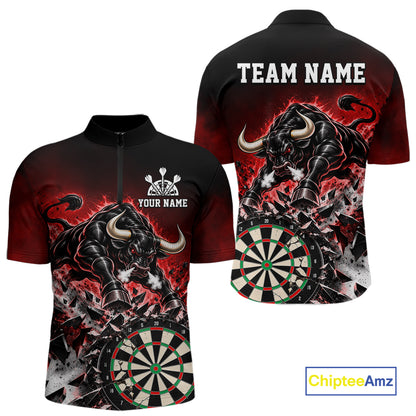 Red Funny Crack Dartboard Bull Darts Shirt For Men Custom Darts League Team Jersey Polo, 1/4 Zip TDM7860