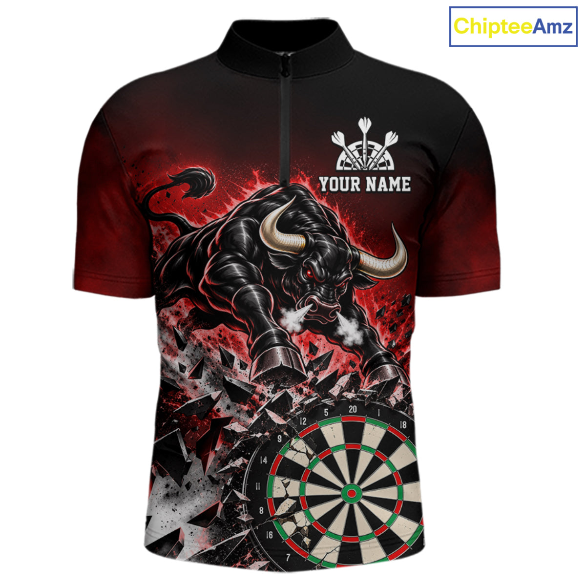 Red Funny Crack Dartboard Bull Darts Shirt For Men Custom Darts League Team Jersey Polo, 1/4 Zip TDM7860