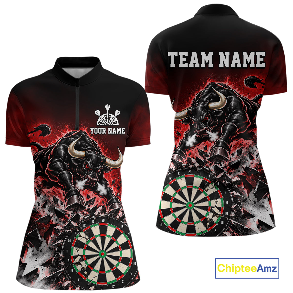 Red Funny Crack Dartboard Bull Darts Shirt For Women Custom Darts League Team Jersey Polo, 1/4 Zip TDM7860