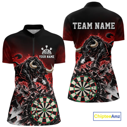Red Funny Crack Dartboard Bull Darts Shirt For Women Custom Darts League Team Jersey Polo, 1/4 Zip TDM7860