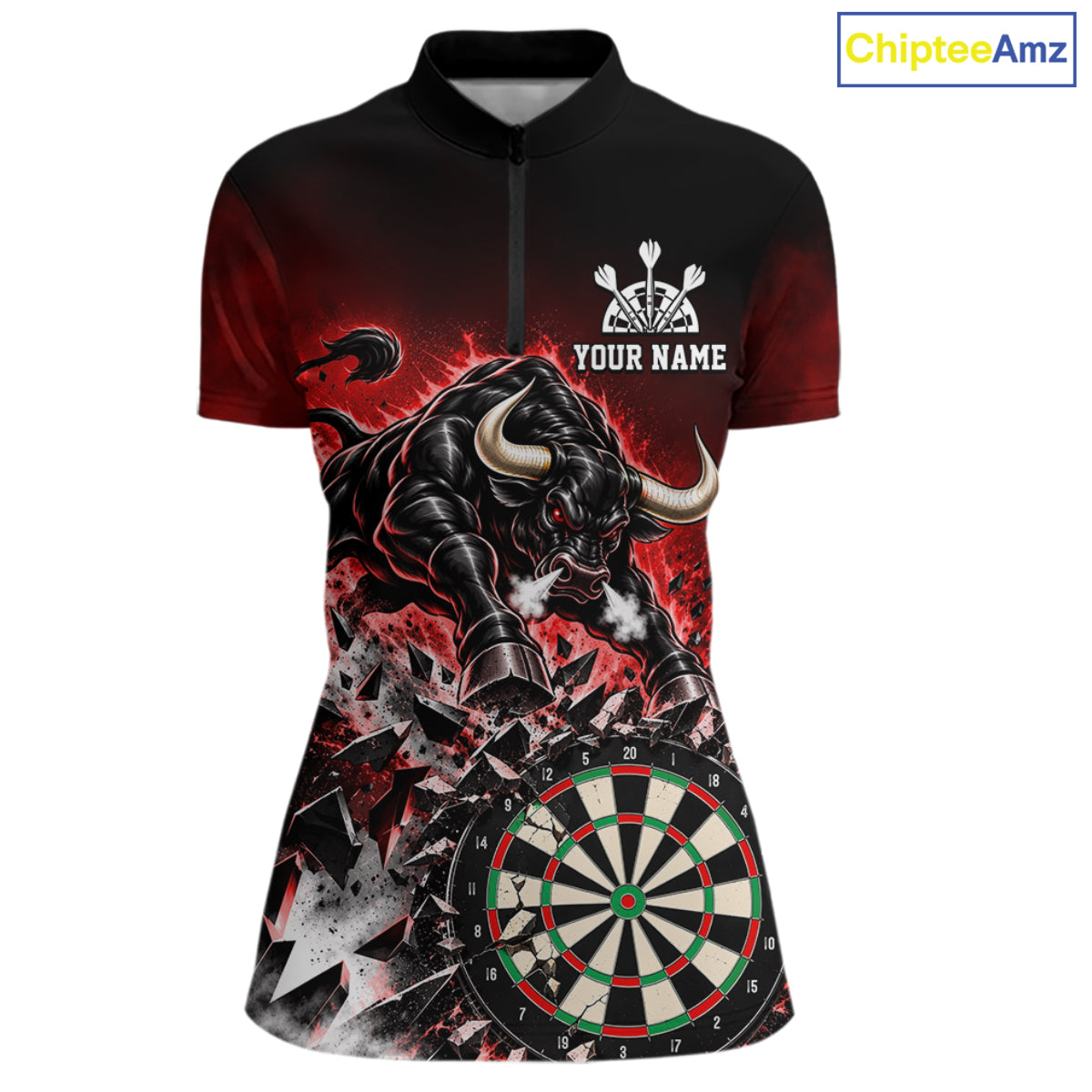 Red Funny Crack Dartboard Bull Darts Shirt For Women Custom Darts League Team Jersey Polo, 1/4 Zip TDM7860