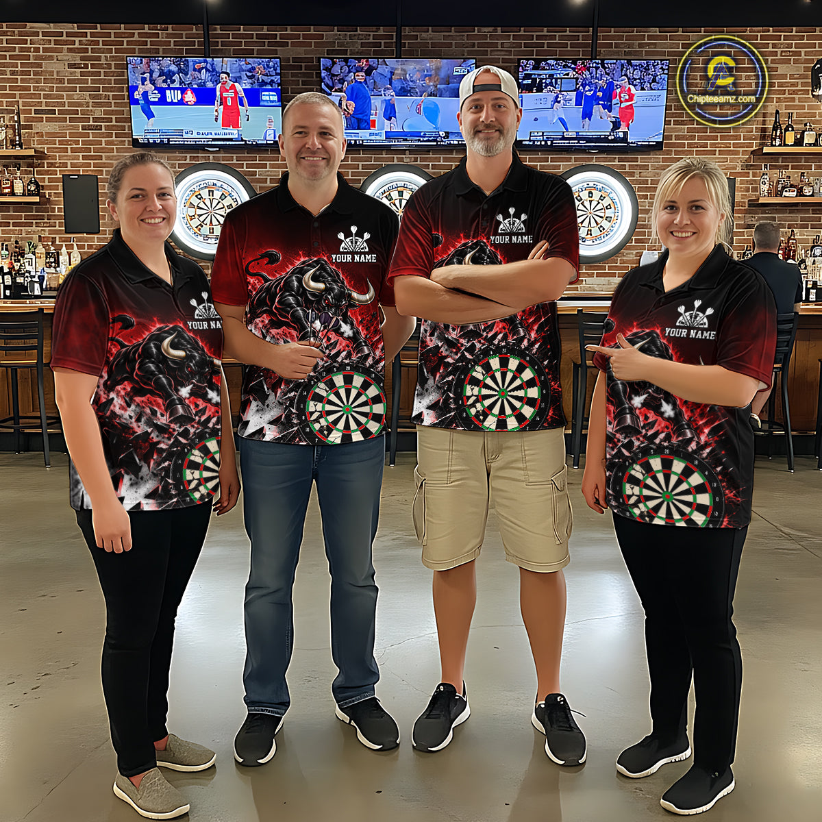 Red Funny Crack Dartboard Bull Darts Shirt For Men Custom Darts League Team Jersey Polo, 1/4 Zip TDM7860