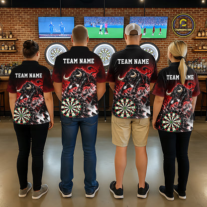 Red Funny Crack Dartboard Bull Darts Shirt For Men Custom Darts League Team Jersey Polo, 1/4 Zip TDM7860