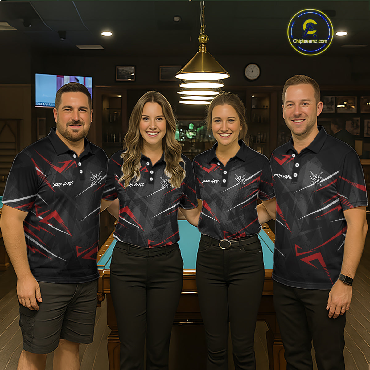 Black And Red 8 Ball Crown Billiard Shirt For Men Custom Pool Team Jersey Polo & 1/4 Zip TDM5921