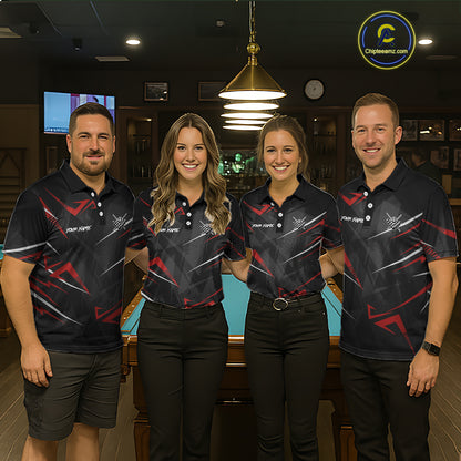 Black And Red 8 Ball Crown Billiard Shirt For Men Custom Pool Team Jersey Polo & 1/4 Zip TDM5921