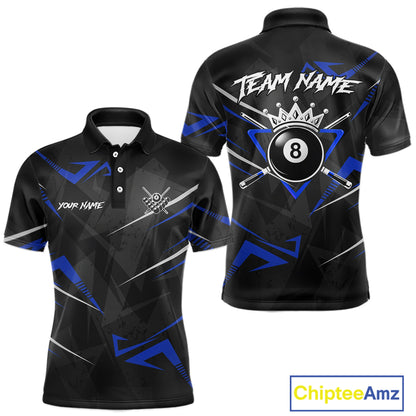 Black And Blue 8 Ball Crown Billiard Shirt For Men Custom Pool Team Jersey Polo & 1/4 Zip TDM5922