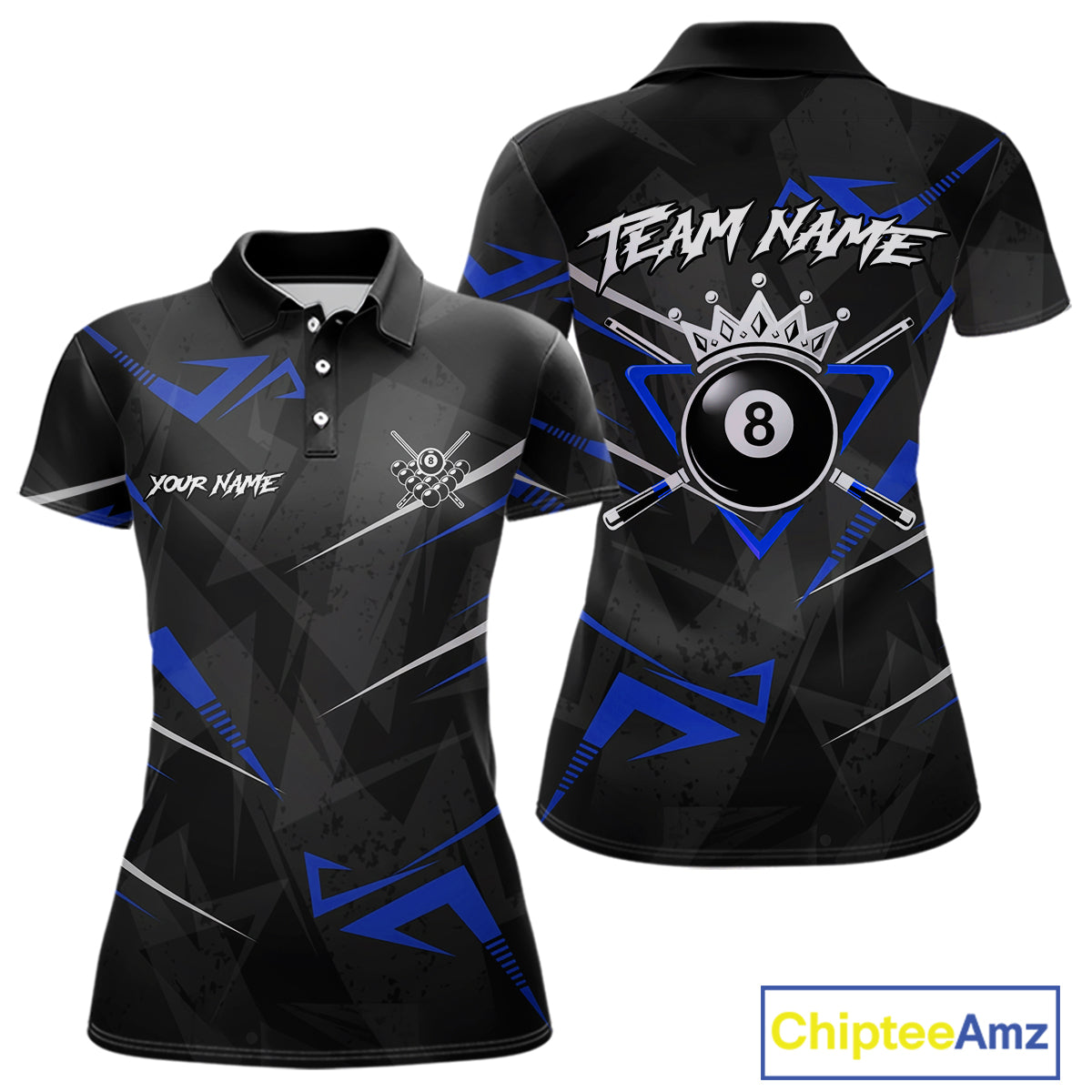 Black And Blue 8 Ball Crown Billiard Shirt For Women Custom Pool Team Jersey Polo & 1/4 Zip TDM5922
