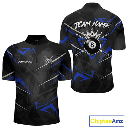 Black And Blue 8 Ball Crown Billiard Shirt For Men Custom Pool Team Jersey Polo & 1/4 Zip TDM5922