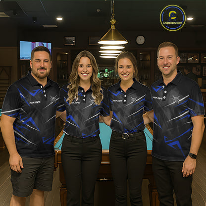Black And Blue 8 Ball Crown Billiard Shirt For Men Custom Pool Team Jersey Polo & 1/4 Zip TDM5922