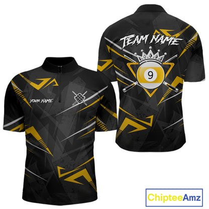 Yellow Black 9 Ball Crown Billiard Shirt For Men Custom Pool Team Jersey Polo & 1/4 Zip TDM5923