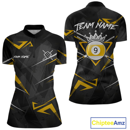 Yellow Black 9 Ball Crown Billiard Shirt For Women Custom Pool Team Jersey Polo & 1/4 Zip TDM5923