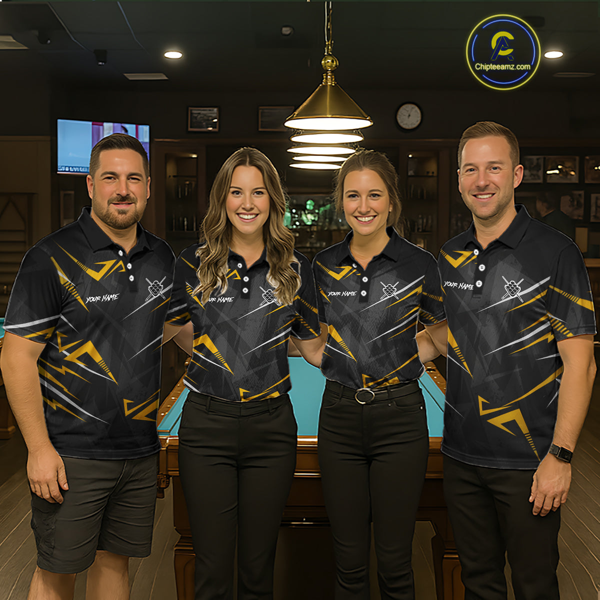 Yellow Black 9 Ball Crown Billiard Shirt For Men Custom Pool Team Jersey Polo & 1/4 Zip TDM5923