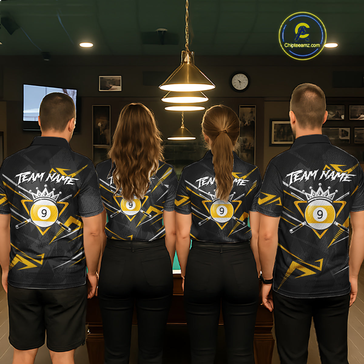 Yellow Black 9 Ball Crown Billiard Shirt For Men Custom Pool Team Jersey Polo & 1/4 Zip TDM5923