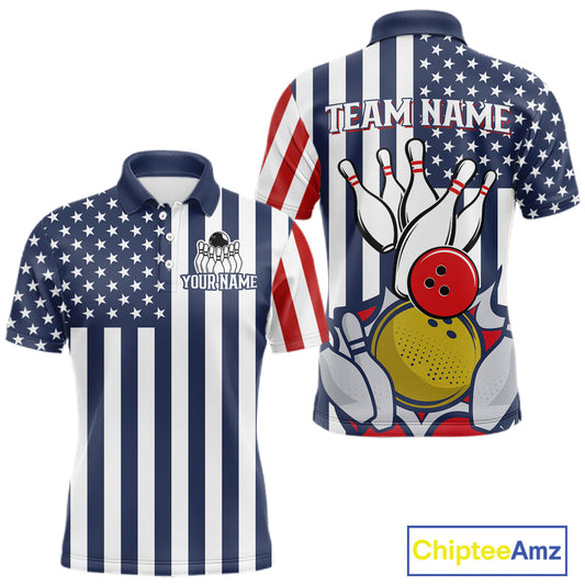 Custom Bowling Balls American Flag Bowling Shirt For Men, Patriotic Bowling Jersey Polo & 1/4 Zip TDM6517
