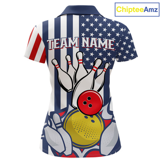Custom Bowling Balls American Flag Bowling Shirt For Women, Patriotic Bowling Jersey Polo & 1/4 Zip TDM6517