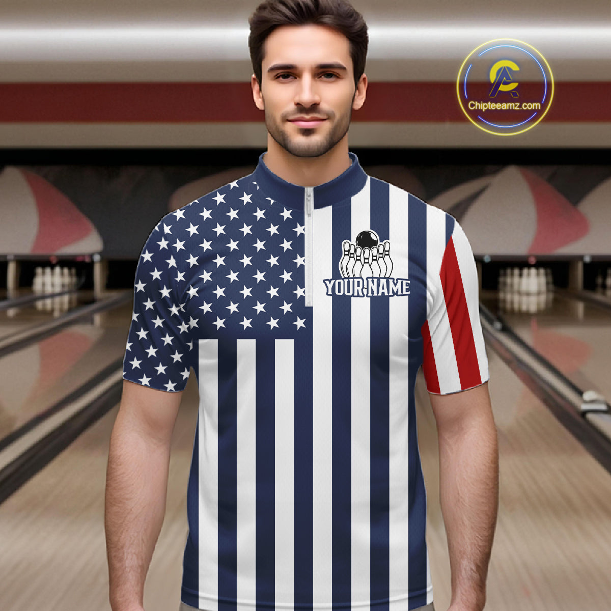 Custom Bowling Balls American Flag Bowling Shirt For Men, Patriotic Bowling Jersey Polo & 1/4 Zip TDM6517