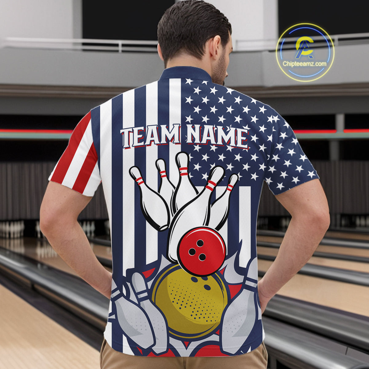 Custom Bowling Balls American Flag Bowling Shirt For Men, Patriotic Bowling Jersey Polo & 1/4 Zip TDM6517