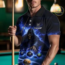 Load image into Gallery viewer, Blue Flaming Grim Reaper Billiard Shirt For Men Custom Pool Team Jersey Polo &amp; Quarter Zip Shirt TDM5738