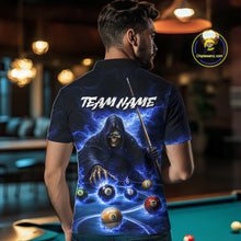 Load image into Gallery viewer, Blue Flaming Grim Reaper Billiard Shirt For Men Custom Pool Team Jersey Polo &amp; Quarter Zip Shirt TDM5738
