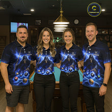 Load image into Gallery viewer, Blue Flaming Grim Reaper Billiard Shirt For Men Custom Pool Team Jersey Polo &amp; Quarter Zip Shirt TDM5738