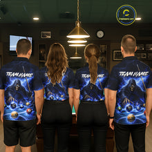 Load image into Gallery viewer, Blue Flaming Grim Reaper Billiard Shirt For Men Custom Pool Team Jersey Polo &amp; Quarter Zip Shirt TDM5738