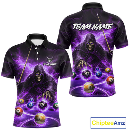 Purple Flaming Grim Reaper Billiard Shirt For Men Custom Pool Team Jersey Polo & Quarter Zip Shirt TDM5739