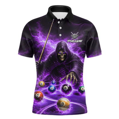 Purple Flaming Grim Reaper Billiard Shirt For Men Custom Pool Team Jersey Polo & Quarter Zip Shirt TDM5739