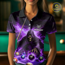 Load image into Gallery viewer, Purple Flaming Grim Reaper Billiard Shirt For Women Custom Pool Team Jersey Polo &amp; Quarter Zip Shirt TDM5739