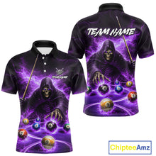 Load image into Gallery viewer, Purple Flaming Grim Reaper Billiard Shirt For Men Custom Pool Team Jersey Polo &amp; Quarter Zip Shirt TDM5739