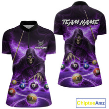 Load image into Gallery viewer, Purple Flaming Grim Reaper Billiard Shirt For Women Custom Pool Team Jersey Polo &amp; Quarter Zip Shirt TDM5739